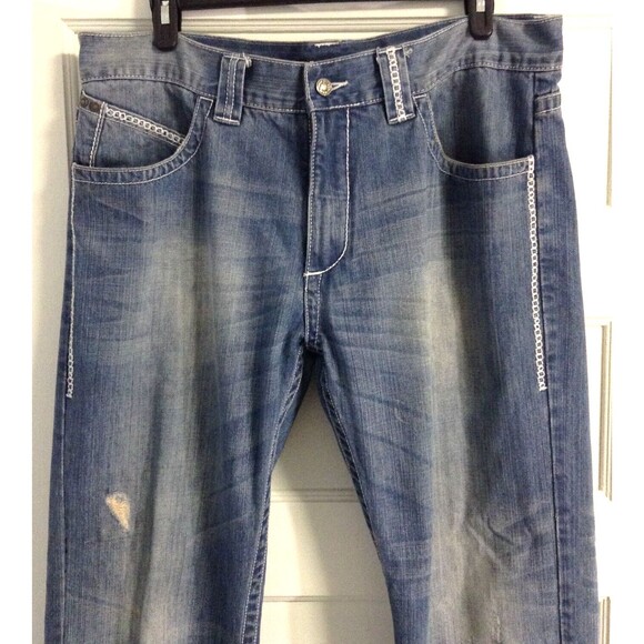 Vtg Pelle Pelle Jeans Men 40x34 Blue Embroidered Faded Hip Hop Skater 90s Y2K - Picture 3 of 12